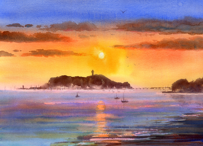 油絵 油彩 油彩画 絵 絵画【夕焼けの海】A4 油絵 油彩 油彩画 絵 絵画