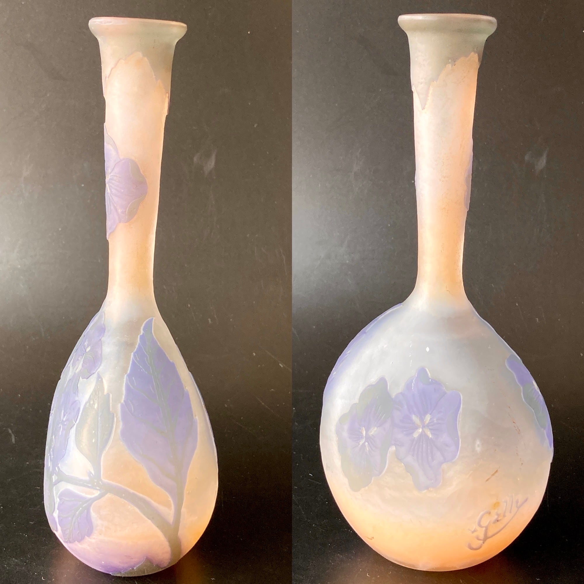 証明書】 エミールガレ芥子紋花瓶技法スフレ被せガラス高さ28cm