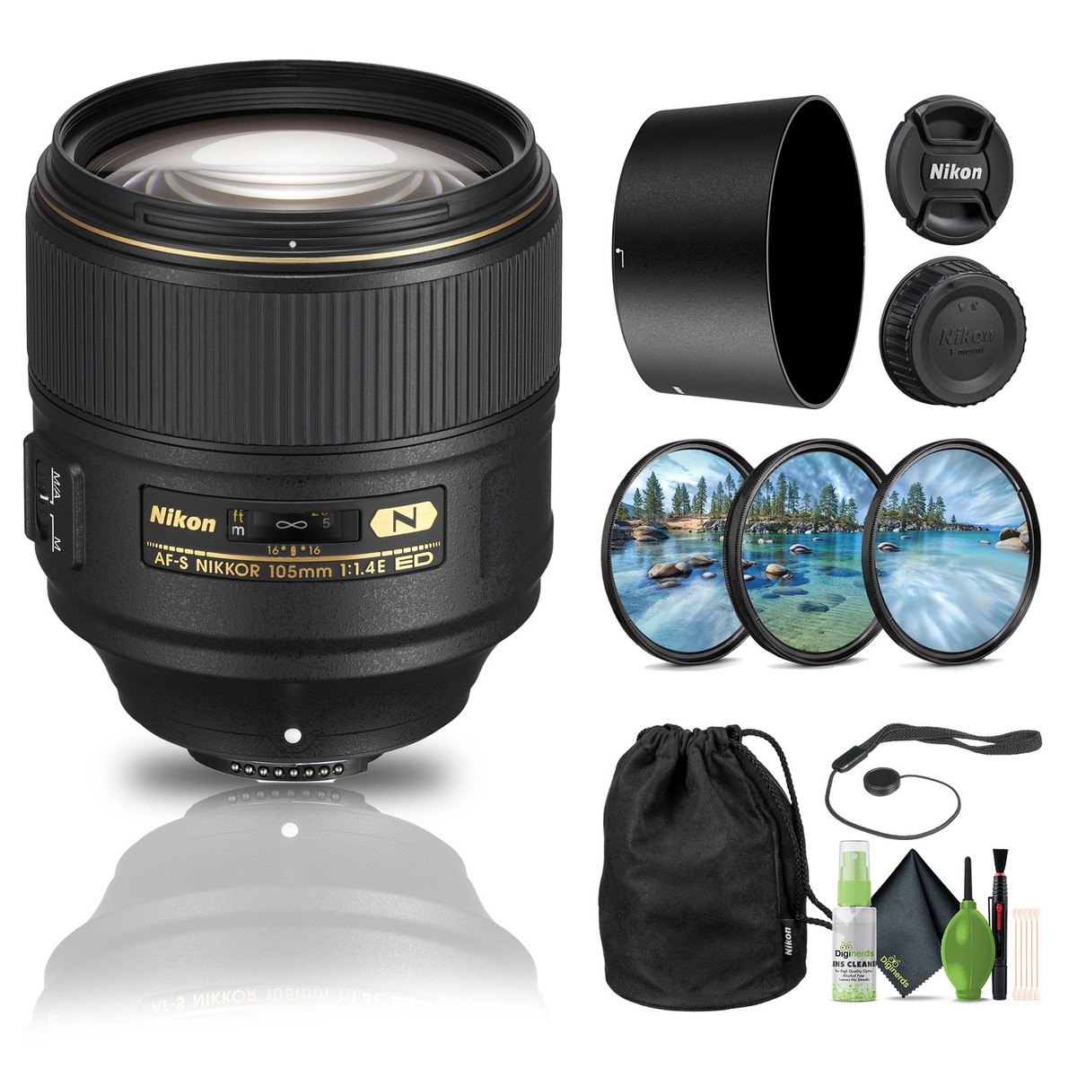 Nikon AF-S NIKKOR 105mm f/1.4E ED Lens (20064) + Filter Kit + Cap