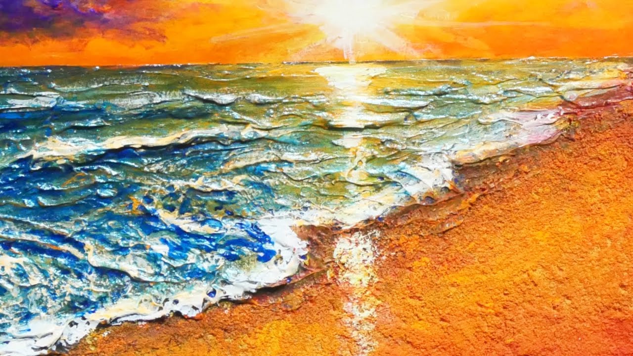 油絵 油彩 油彩画 絵 絵画【夕焼けの海】A4 油絵 油彩 油彩画 絵 絵画
