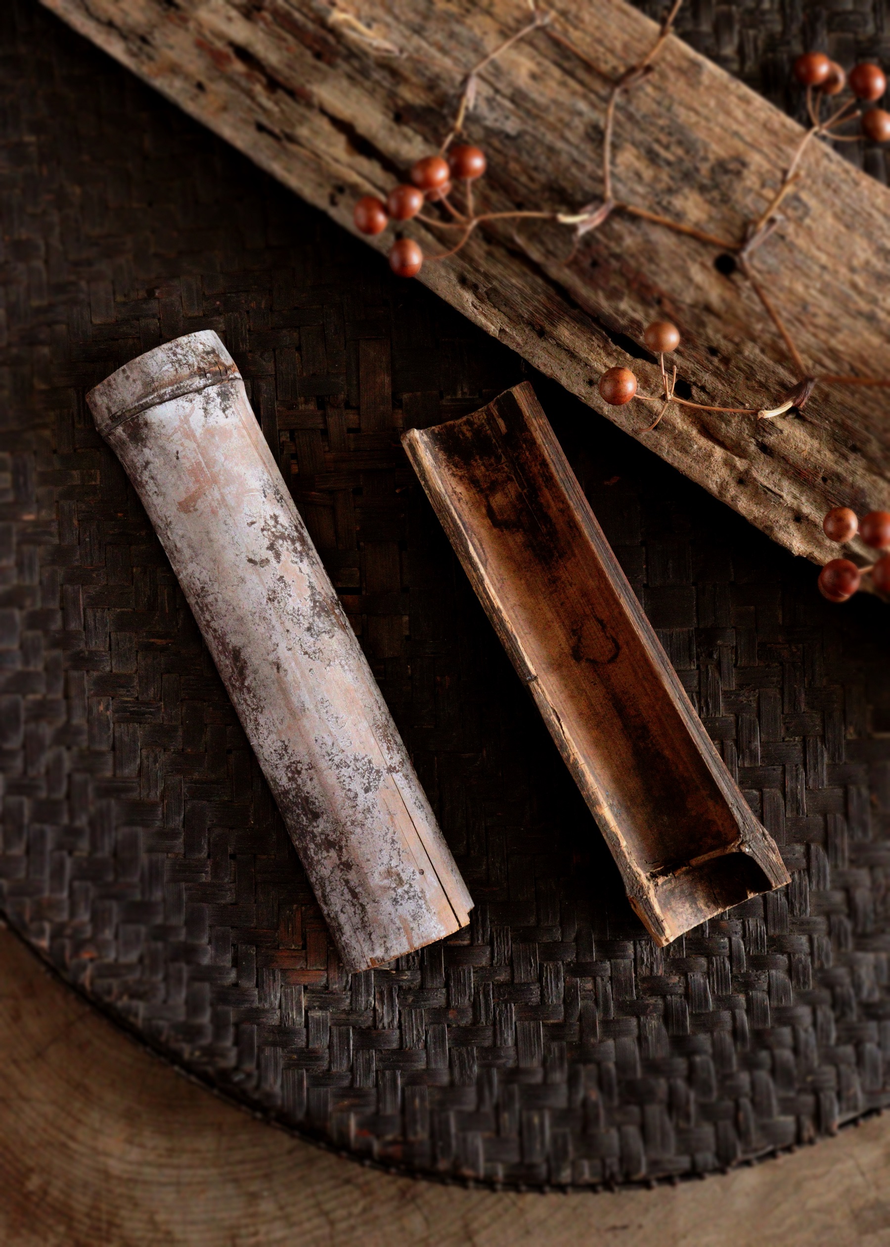 煎茶道具 瓦型 茶合 茶則 茶量 陶芸 陶器 焼物 古竹 古木