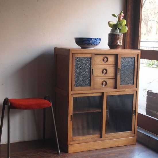 水屋箪笥 食器棚 カップボード 収納棚 欅 檜 アンティーク 古家具 中古