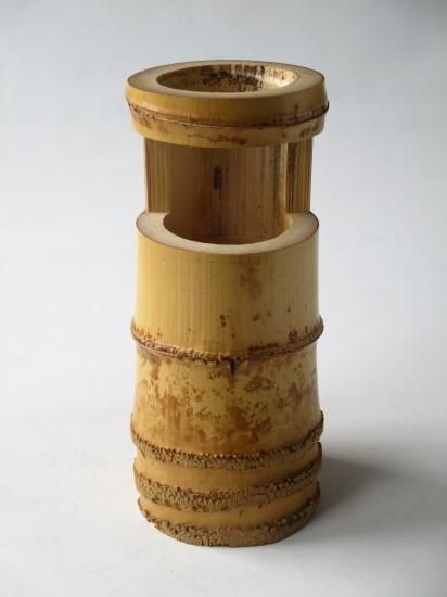 東大寺長老 狭川明俊お水取松明竹 二月堂焼印入 一重切花入 (共箱)宗彌