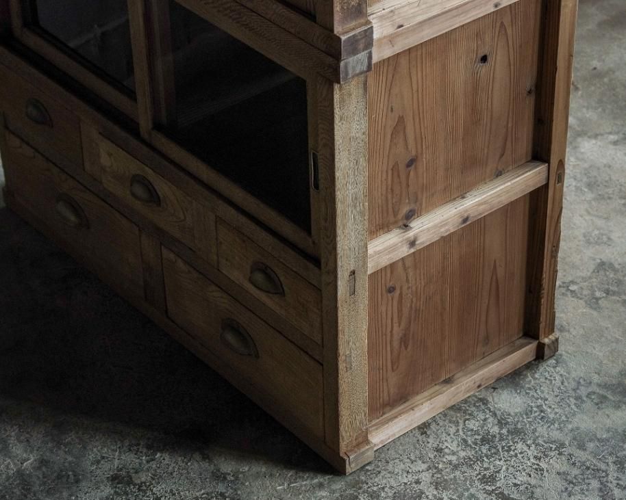 水屋箪笥 食器棚 カップボード 収納棚 欅 檜 アンティーク 古家具 中古