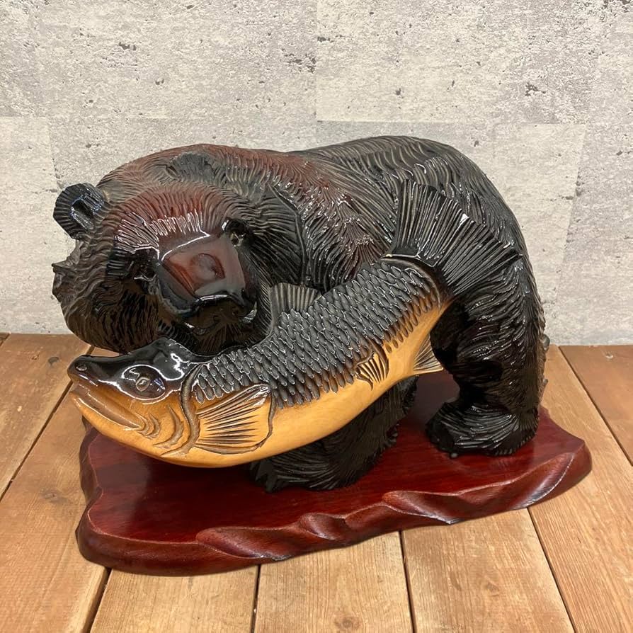 ☆熊の木彫り☆置物☆台座付き☆優良民芸品☆北海道☆インテリア☆工芸