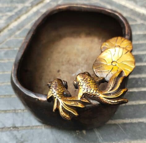 古玩銅器収蔵擬古純銅金魚筆洗灰皿硯台包漿老道家庭書房置物