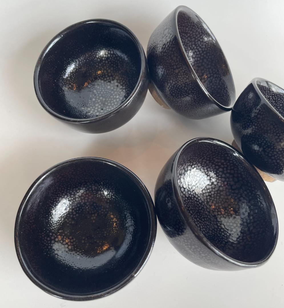 中国博山 油滴天目 雨滴 山東 酒盃 杯 ぐい呑 湯のみ 湯呑 茶道具 5客